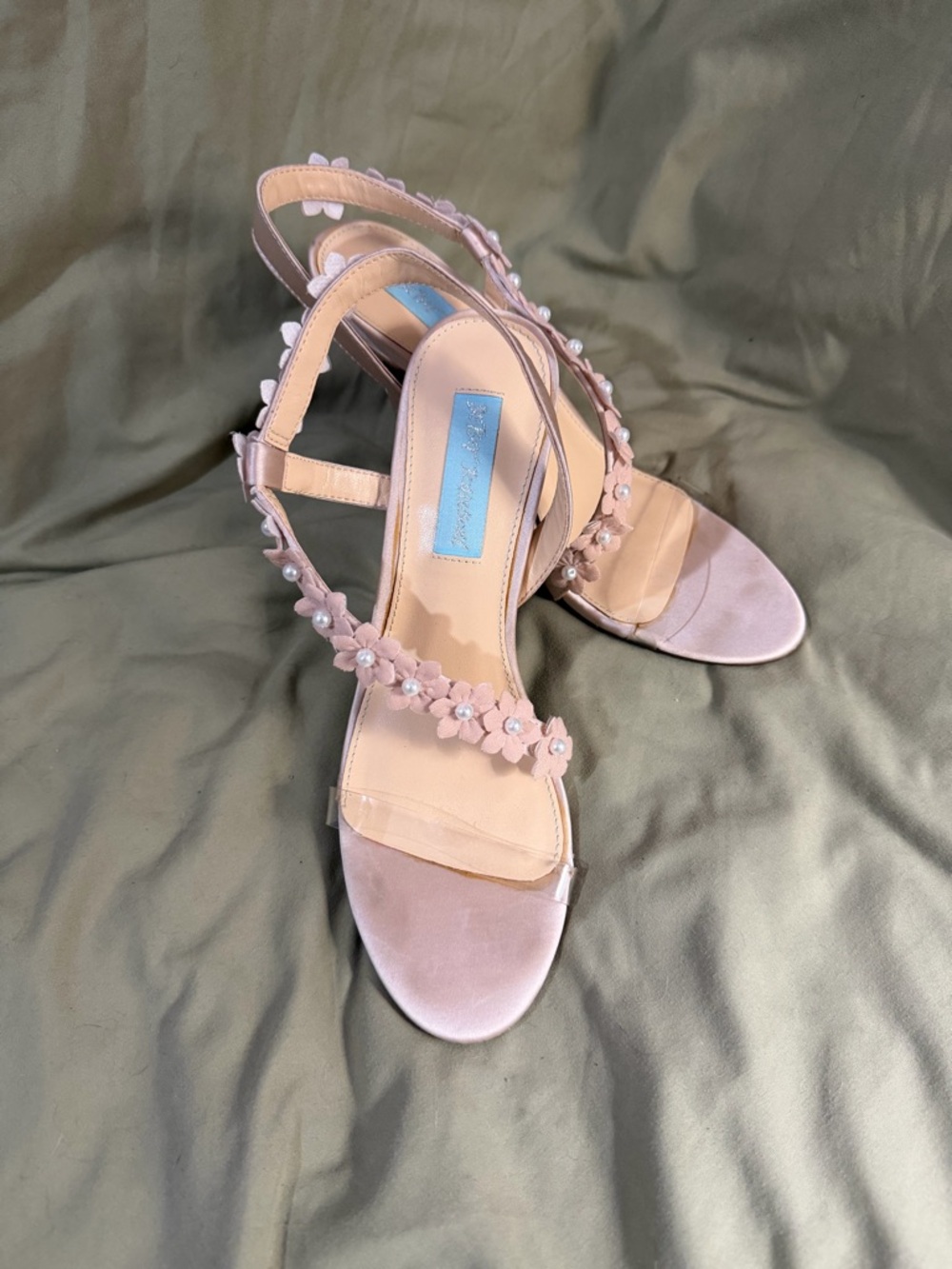 Blue by Betsey Johnson Blush Pink Floral Embellished Slingback Heels Bridal